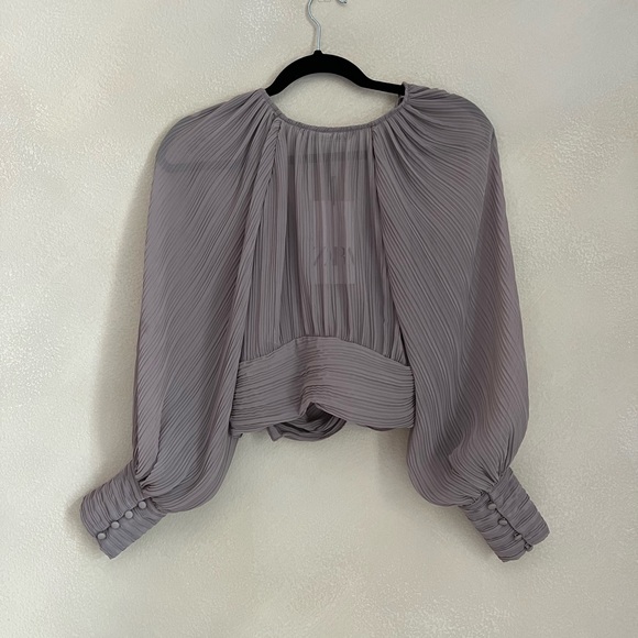 Zara Grey Taupe Pleated Crop Top - Picture 7 of 7